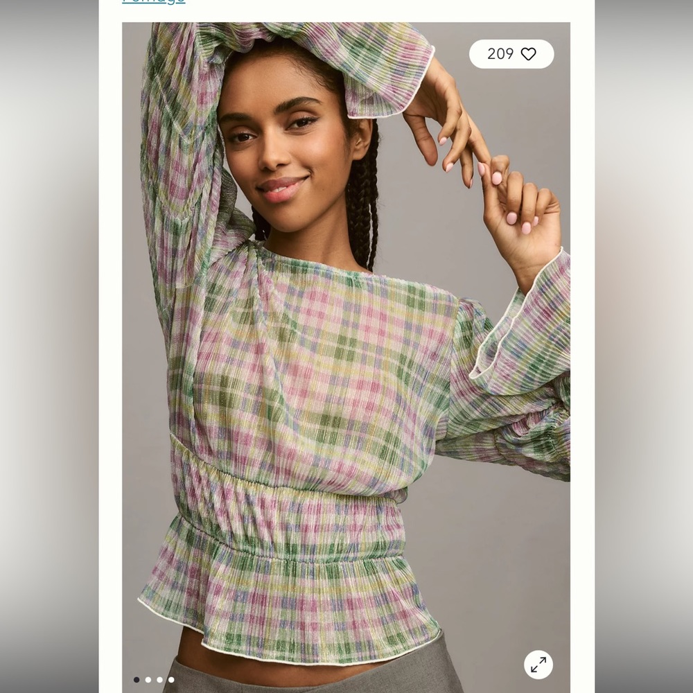 Anthropologie - Porridge Long-Sleeve Sheer Top - green - Small